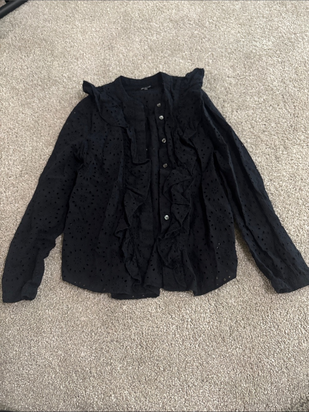 Madewell Black Eyelet Ruffle Button-Front Shirt